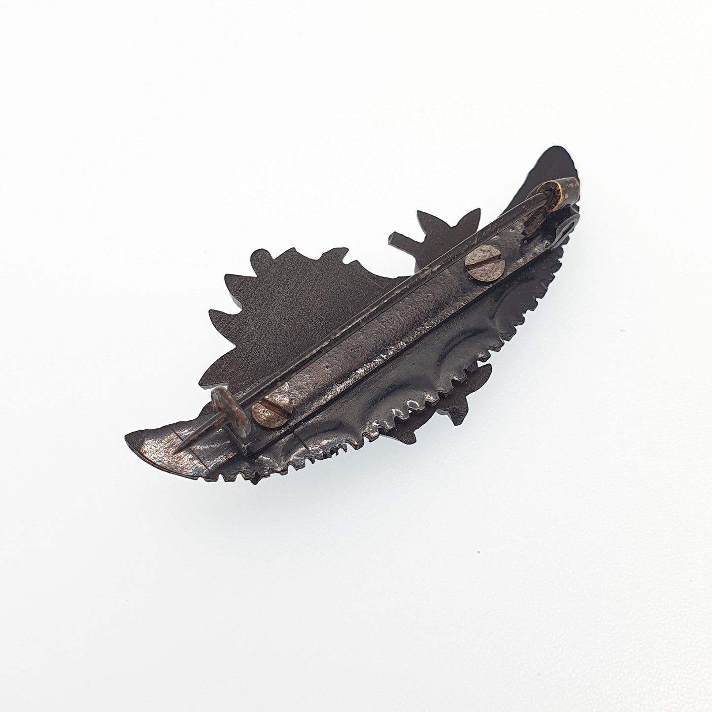Antique Victorian Whitby Jet & Vulcanite Brooch Flower Bouquet Mourning Crescent Moon Genuine Handmade Jewelry Jewellery Vintage Womens
