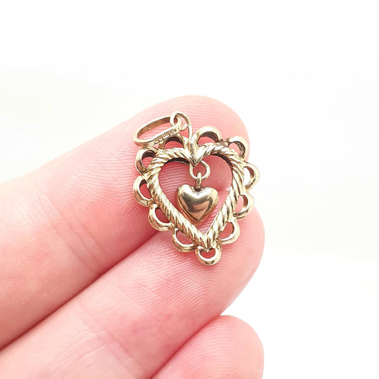 Vintage 9ct 9k Gold Heart Pendant Hanging Necklace Solid 375 9kt Charm Cute Yellow Retro Gift Retro Womens Mens Jewelry Jewellery