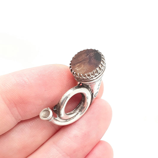 Antique Blue John Sterling Silver Brooch Hunting Horn Pin 1905 Hallmark Genuine Real Bleu Jaune Vintage Womens Jewelry Jewellery