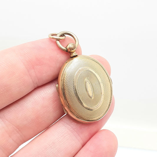 Antique Victorian Rolled Gold Locket Necklace Pendant Gold Filled Engine Turned 1800s Oval Vintage Womens Ladies Jewellery Jewelry