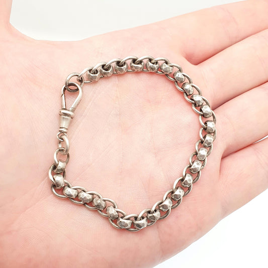 Antique Sterling Silver Bracelet Albert Rotating Rolo Belcher Curb Link Dog Clip Chain Rare Unique 14.31g 18.5cm 7.25" Jewelry Jewellery