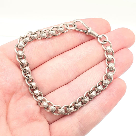 Antique Sterling Silver Bracelet Albert Rotating Rolo Belcher Curb Link Dog Clip Chain Rare Unique 14.68g 18.5cm 7.25" Jewelry Jewellery