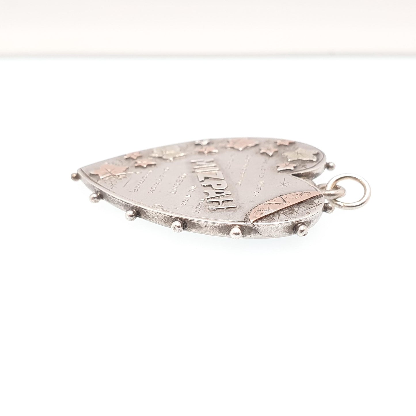Antique Victorian MIZPAH Sterling Silver Heart Pendant Necklace Gold Highlights Large 1890 Hallmark The Lord Watch Jewelry Vintage Jewellery