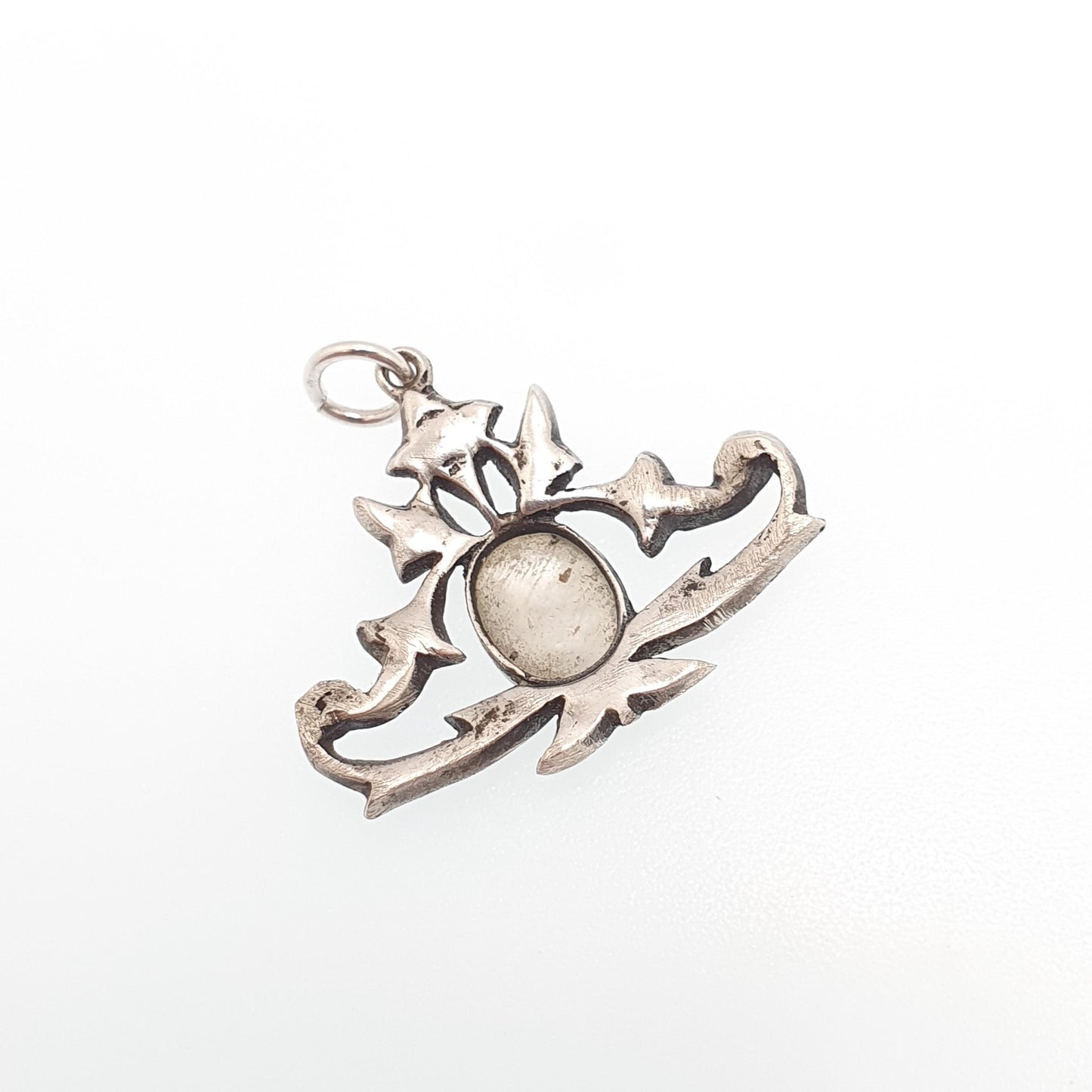 Antique Solid Silver Victorian Diamond Paste Necklace Pendant Mother of Pearl Centre Shell Art Nouveau Vintage Ornate Jewellery Jewelry