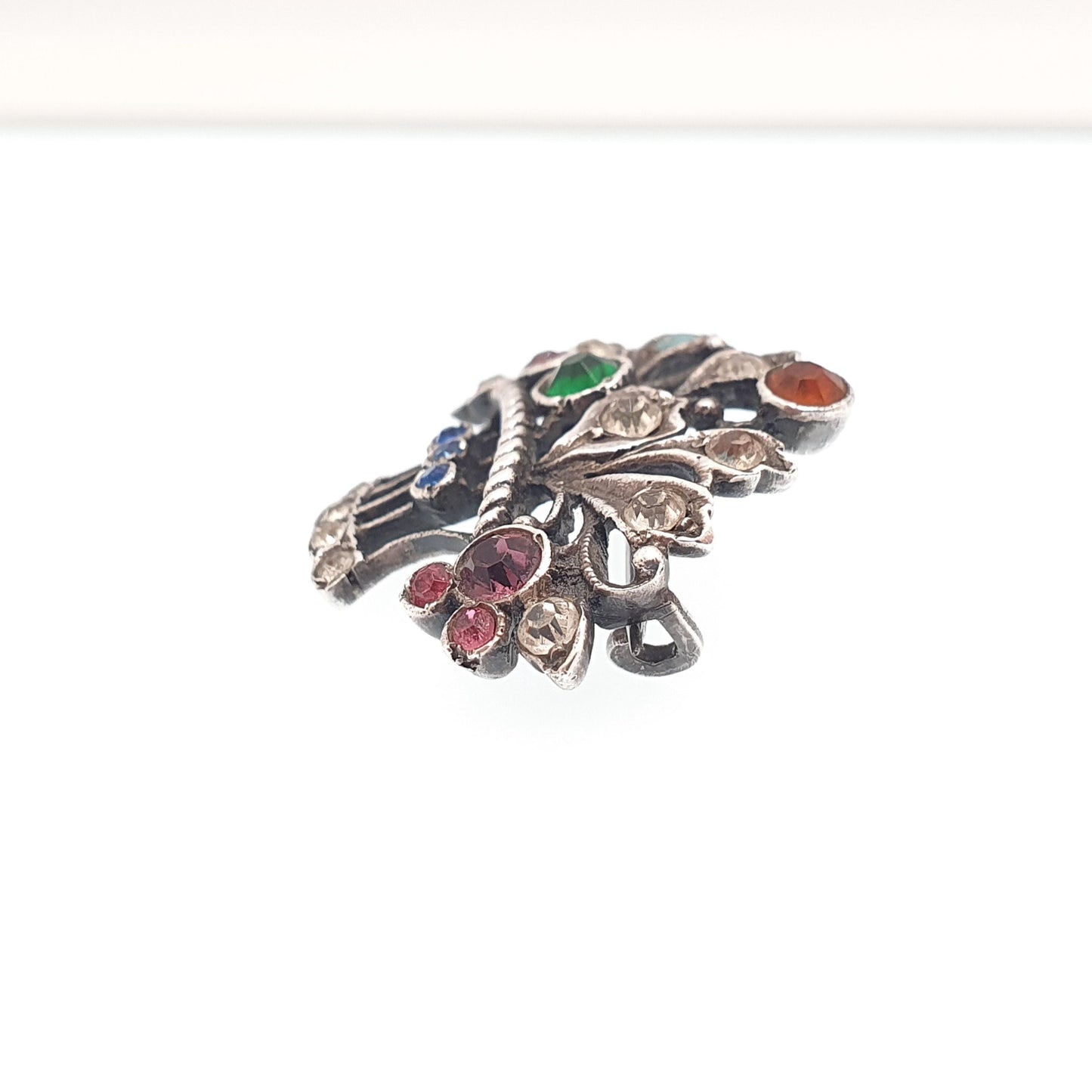 Antique Sterling Silver Paste Brooch Paste Little Garden Flower Basket Giardinetti Multi Coloured Vintage Womens Jewelry Jewellery