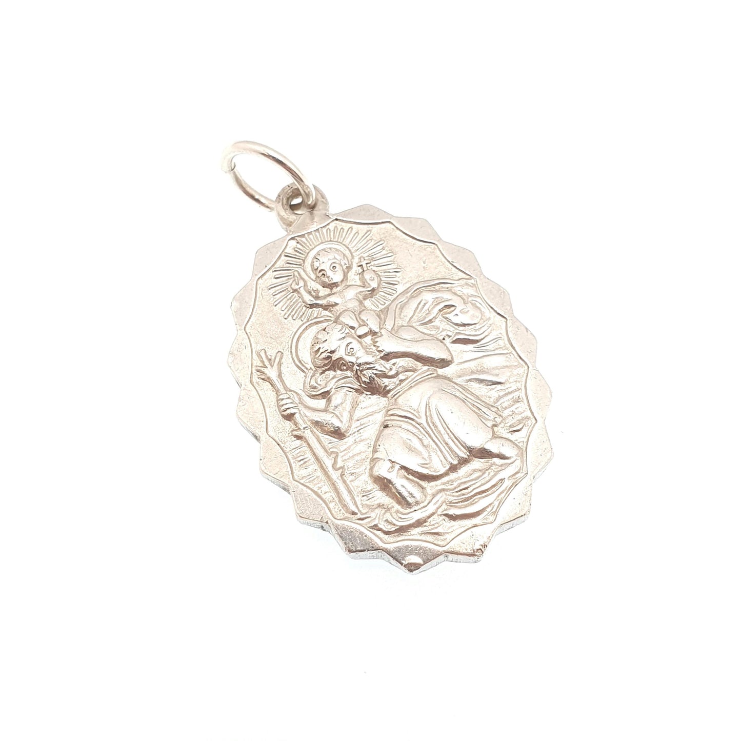 GEORG JENSEN Vintage Sterling Silver St Christopher Pendant Necklace Car Plane Oval Double Sided Necklace Saint Jewellery Jewelry Men Women