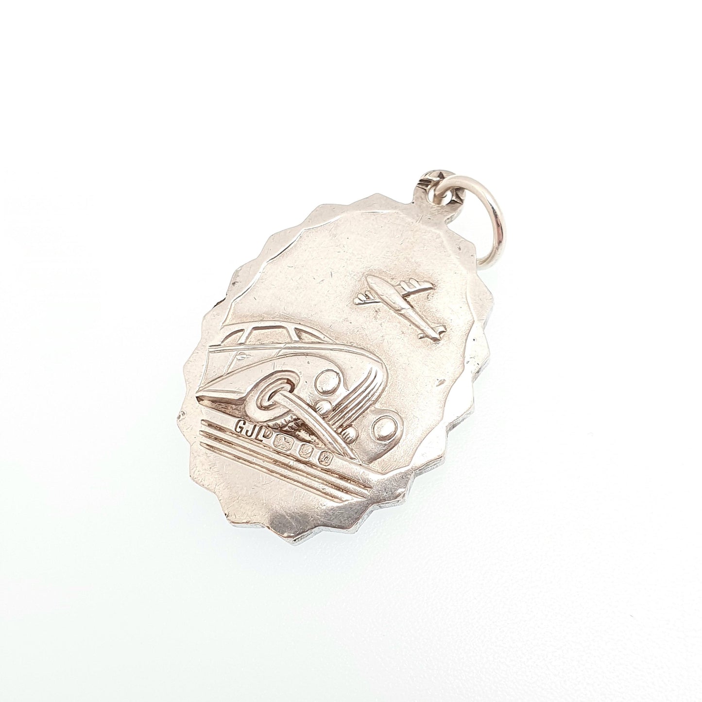 GEORG JENSEN Vintage Sterling Silver St Christopher Pendant Necklace Car Plane Oval Double Sided Necklace Saint Jewellery Jewelry Men Women