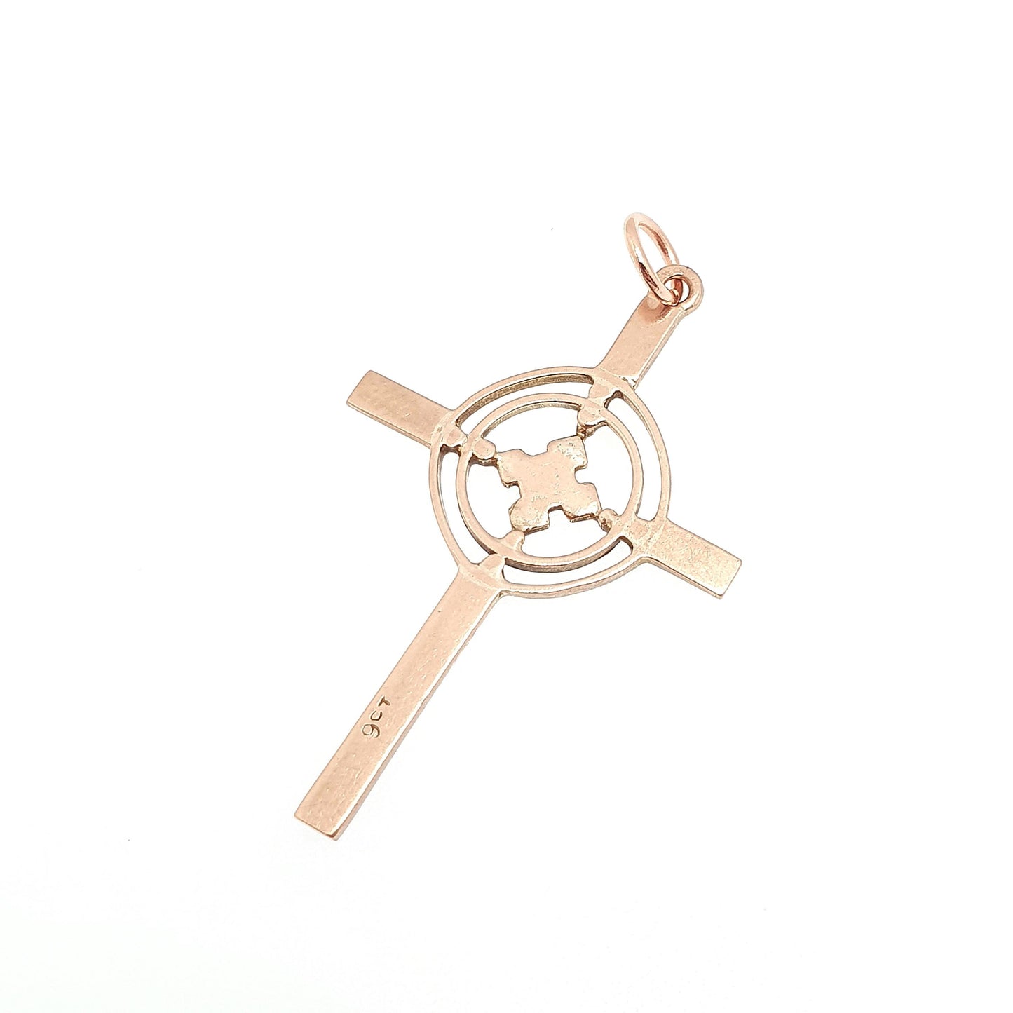 Antique 9ct 9k Rose Gold Celtic Cross Necklace Crucifix Pendant Gaelic Irish Solid 9k 375 Vintage Womens Mens Jewellery Jewelry