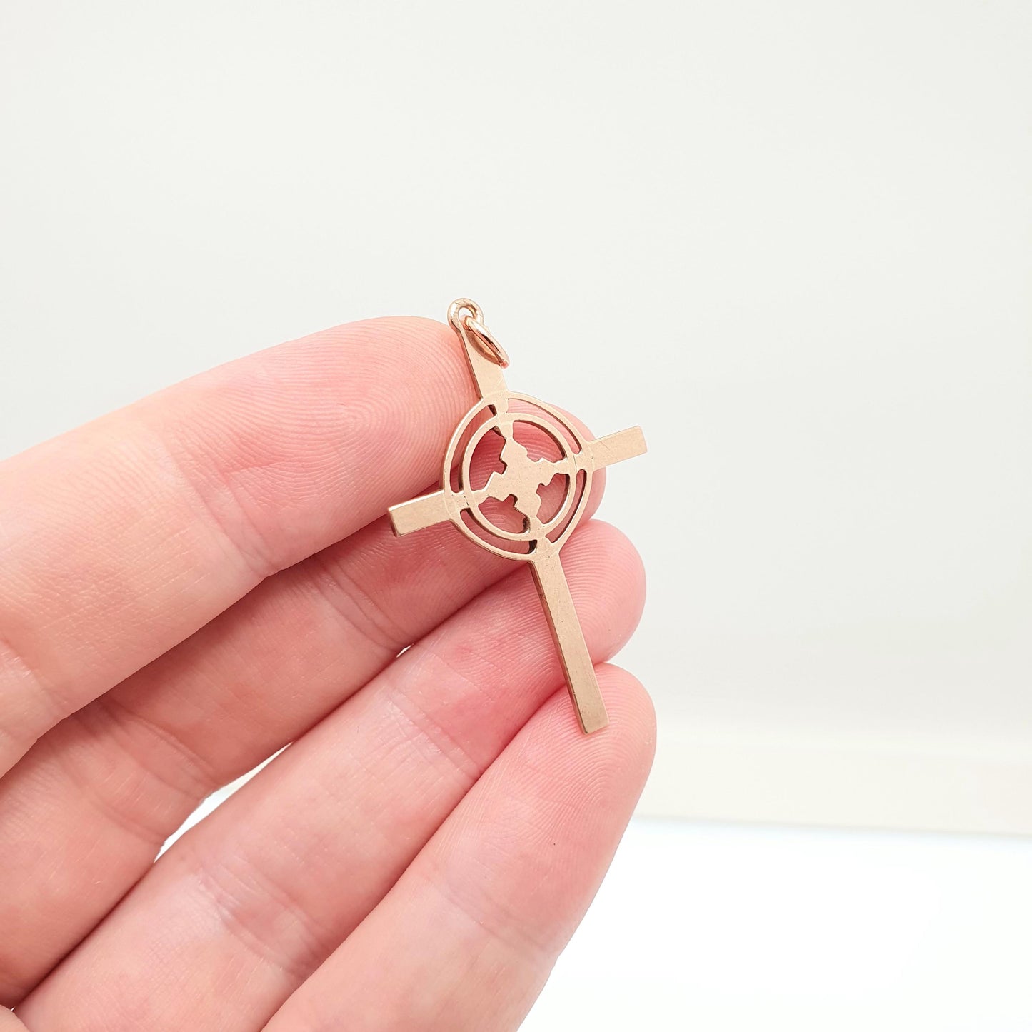 Antique 9ct 9k Rose Gold Celtic Cross Necklace Crucifix Pendant Gaelic Irish Solid 9k 375 Vintage Womens Mens Jewellery Jewelry