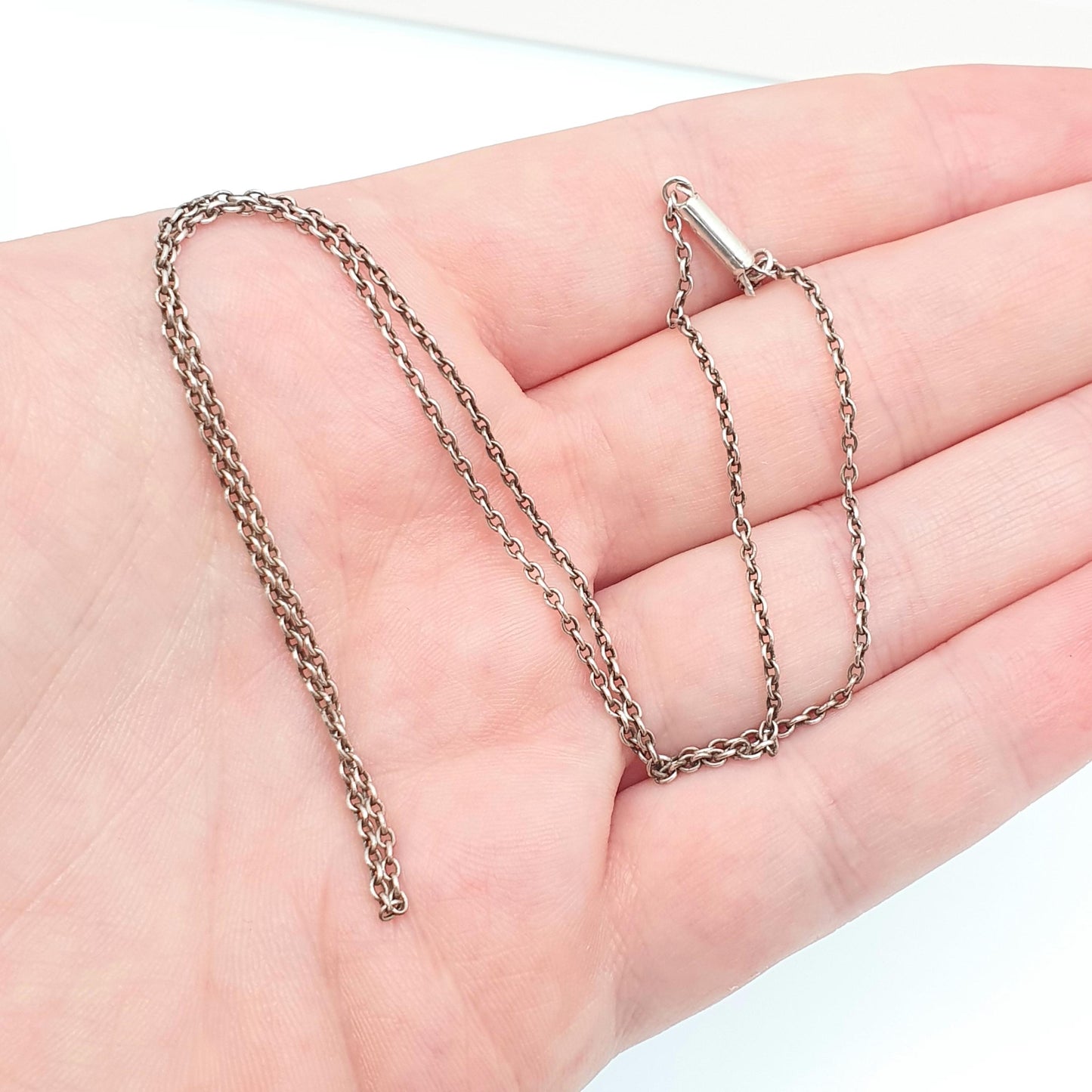 Antique Solid Silver Chain Necklace Cable Link 43cm 16.9" 2.78g Trace Oval Links Genuine Fine Womens Vintage Retro Jewelry Jewellery