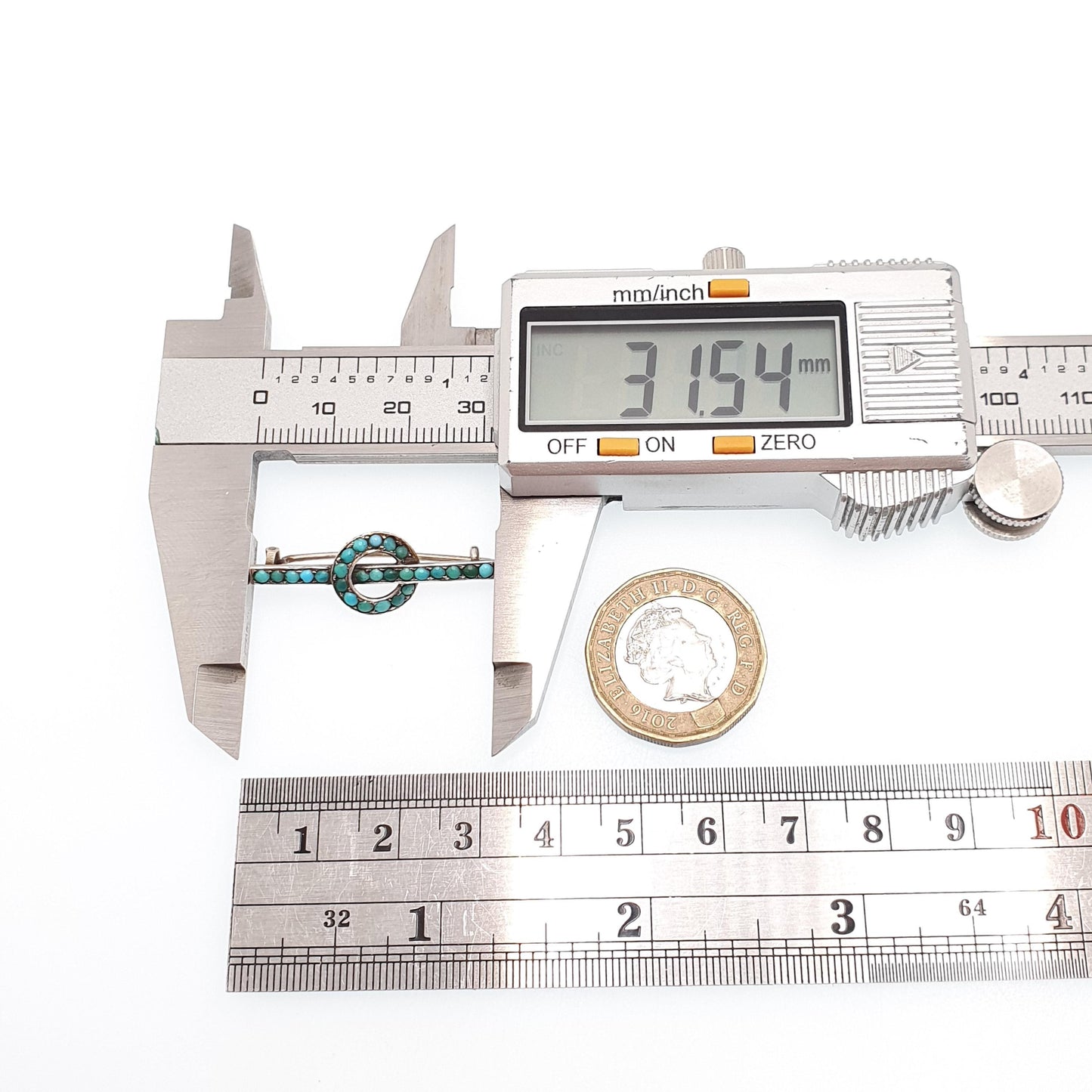 Antique Victorian Solid Silver Turquoise Brooch Circle O 0 Zero Bar Pin Infinity Natural Gemstone Victoria Womens Jewelry Jewellery Vintage