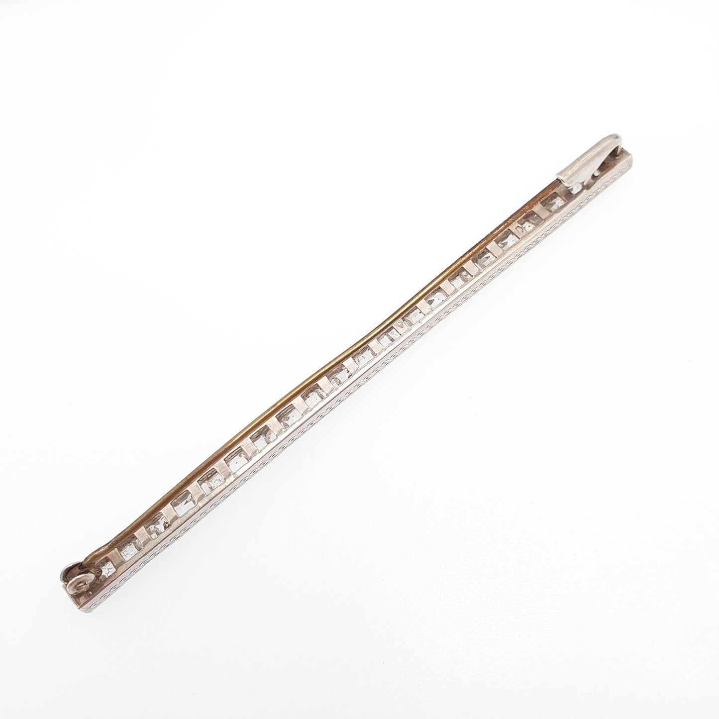 Antique Art Deco Solid Silver Diamond Paste Bar Brooch Channel Set Square Cut French Hallmark Geometric 1920s Vintage Jewellery Jewelry