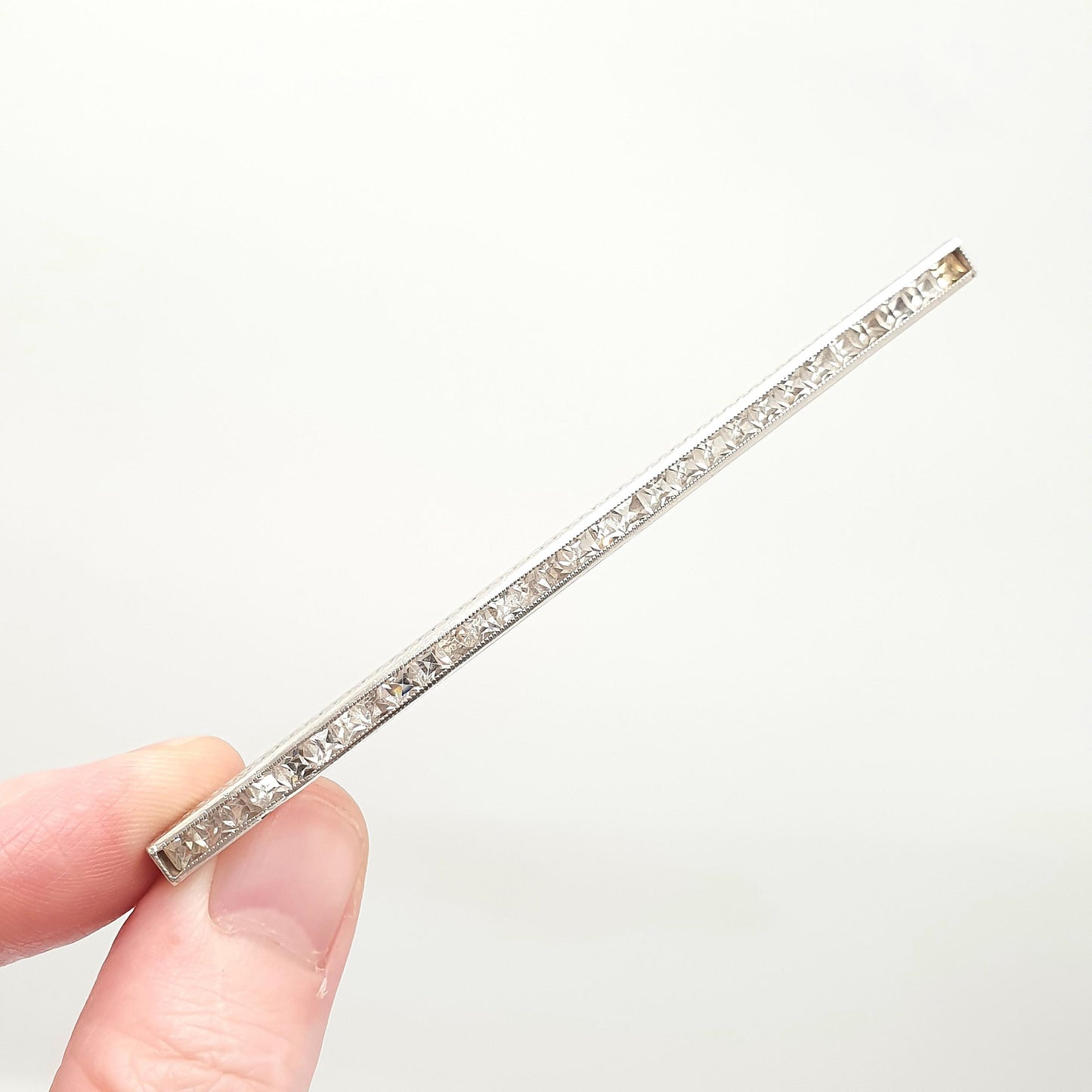 Antique Art Deco Solid Silver Diamond Paste Bar Brooch Channel Set Square Cut French Hallmark Geometric 1920s Vintage Jewellery Jewelry