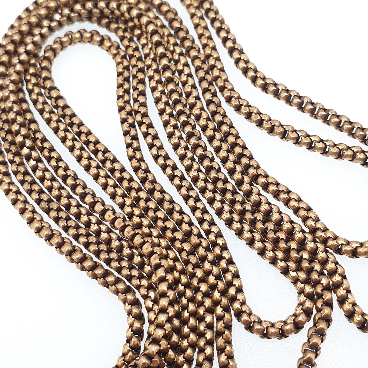 Antique Victorian Muff Chain Necklace Rounded Box Link Dog Clip Gold Gilt Tone Very Long 144cm 20.34g 1800s Guard Vintage Womens