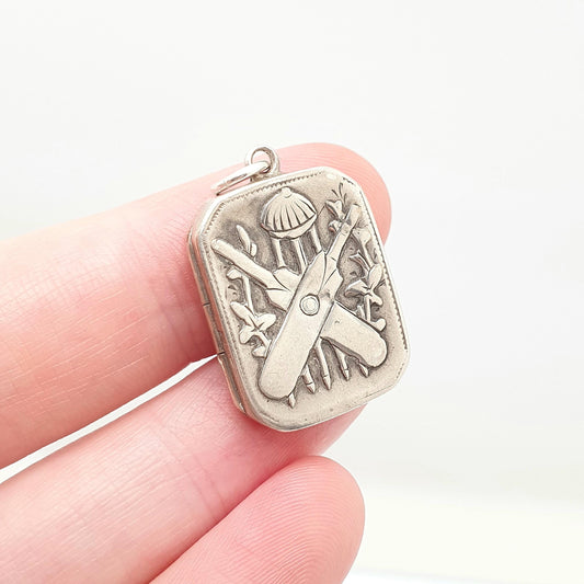 Antique Cricket Locket Sterling Silver Necklace Victorian 1886 Hallmarked Pendant Bat Wicket Sport Vintage Womens Jewelry Jewellery