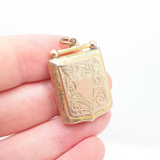 Antique Victorian 9ct Gold Shield Locket 375 9k Back and Front Pendant Large Big Engraved Picture Photo Vintage Womens Jewellery Jewelry