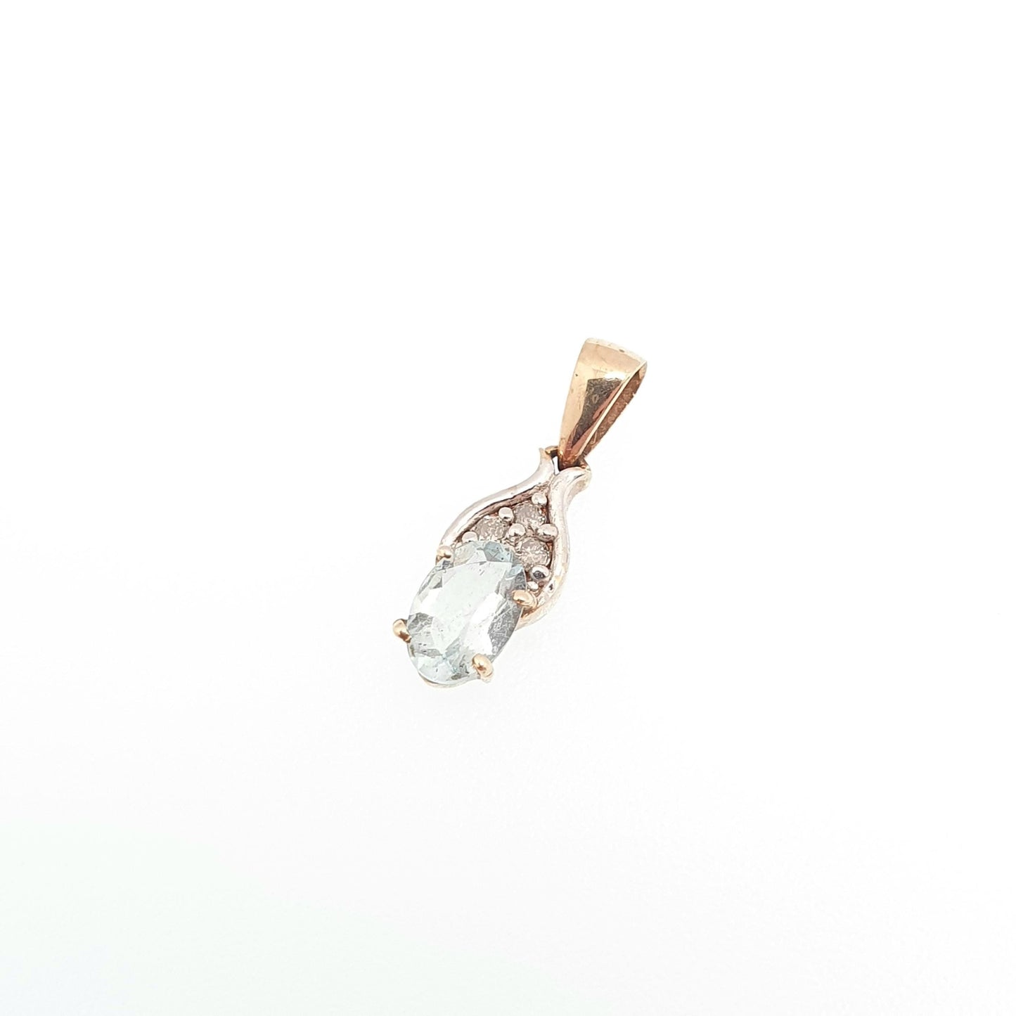Vintage 9ct 9k Gold Aquamarine & Diamond Necklace Pendant Oval Cut Solid 375 Gemstone Sky Blue Small Womens Jewelry Jewellery