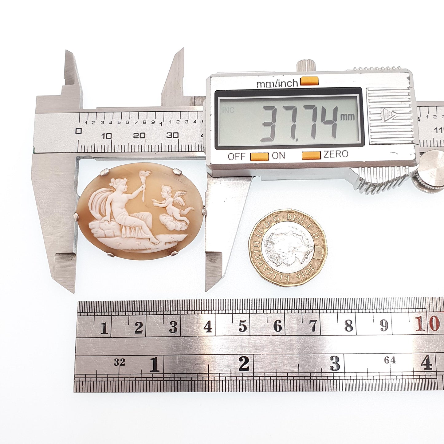 Antique Victorian Hectate & Cherub Cameo Solid Silver Brooch Torch Genuine Shell Womens Jewelry Jewellery Vintage