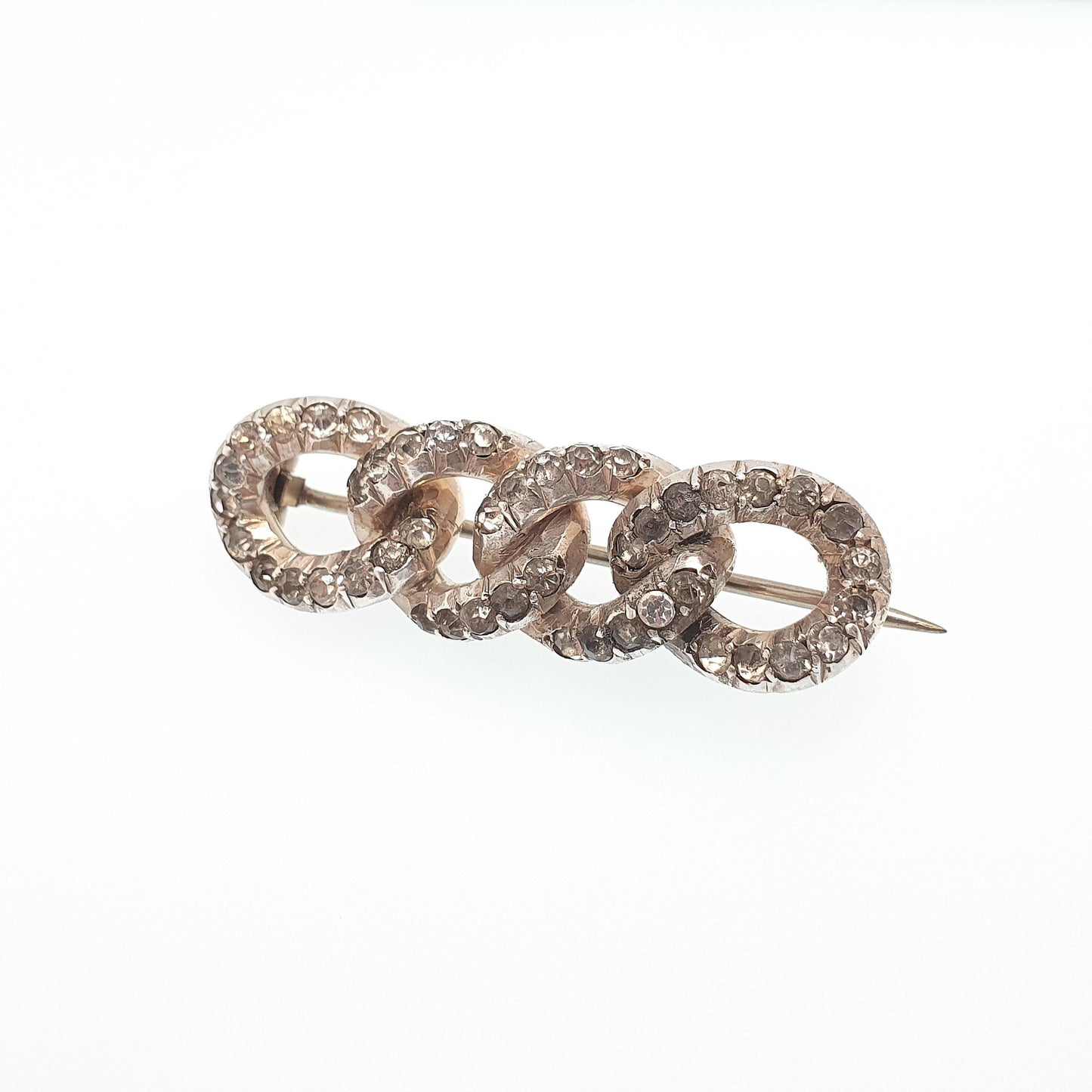 Antique Victorian Solid Silver Diamond Paste Curb Link Brooch Pin Rare Unique Chain Links 1800s Vintage Womens Jewelry Jewellery