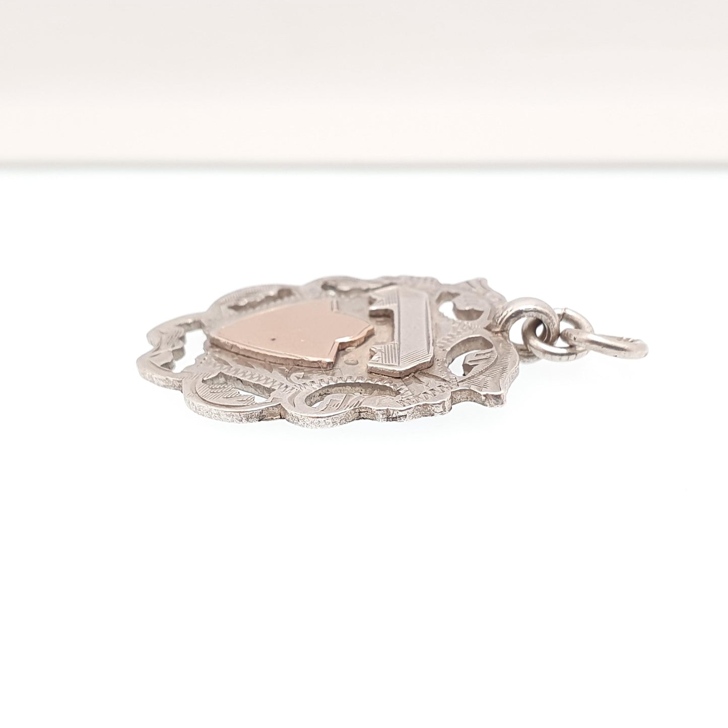 Antique Victorian Sterling Silver Shield Pendant Necklace 1899 Hallmark Albert Chain Fob Rose Gold Highlight Mens Jewelry Jewellery