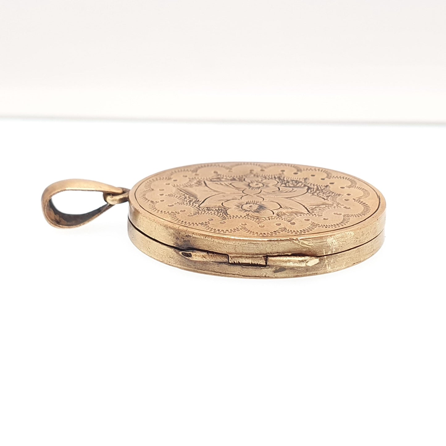 Antique Victorian Gold Gilt Locket Large Oval Flower Hand Engraved Photo Picture Necklace Pendant Vintage Picture Gift Jewellery Jewelry
