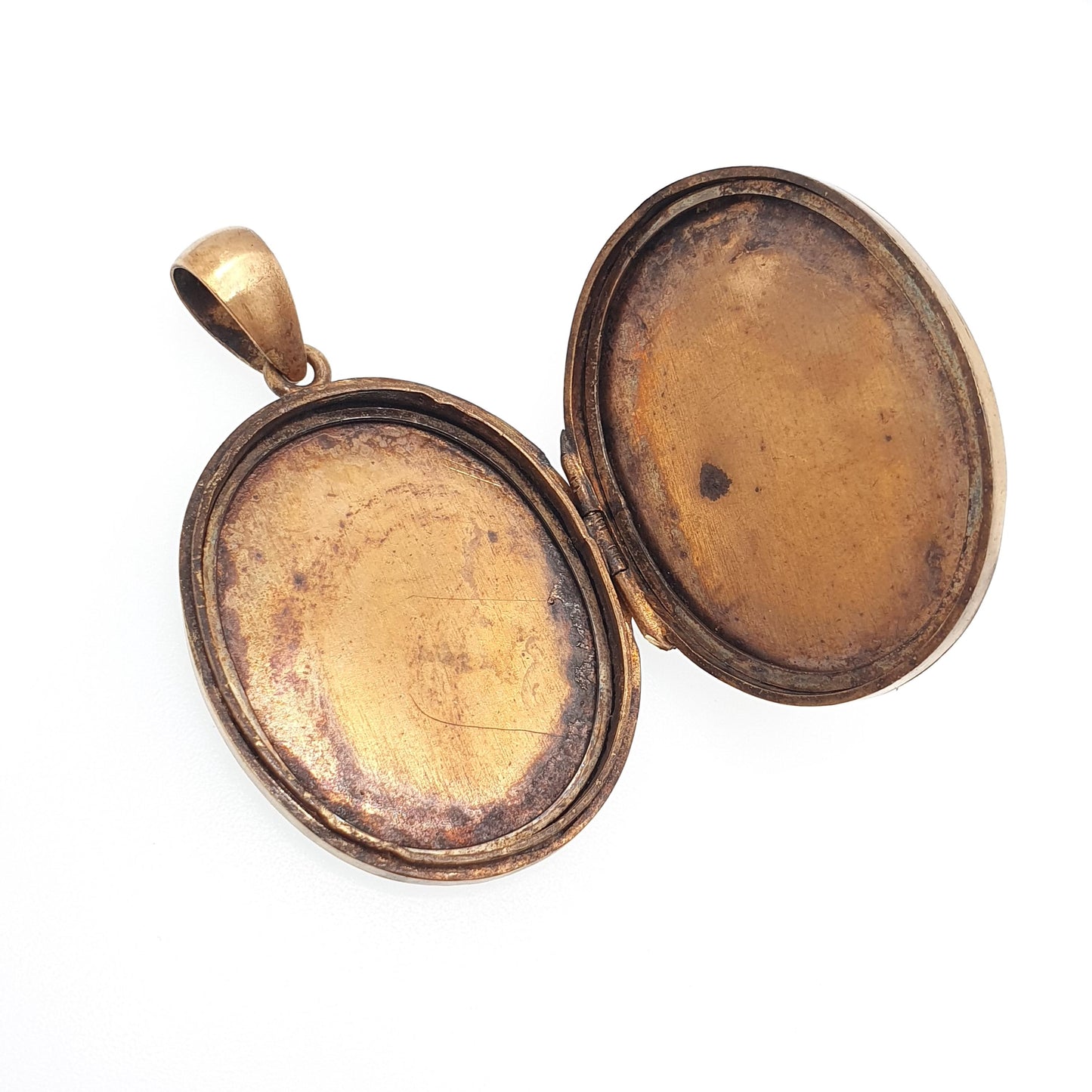 Antique Victorian Gold Gilt Locket Large Oval Flower Hand Engraved Photo Picture Necklace Pendant Vintage Picture Gift Jewellery Jewelry