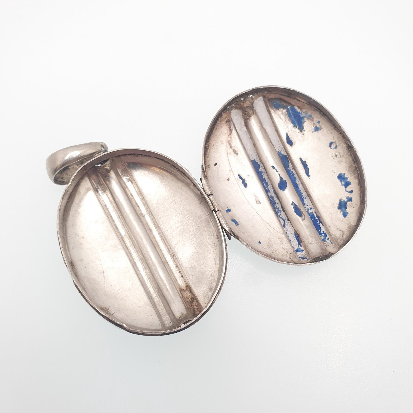 Antique Victorian Solid Silver Locket Large Oval Necklace Pendant Rope Finish Picture Photo 1800s Vintage Jewellery Jewelry