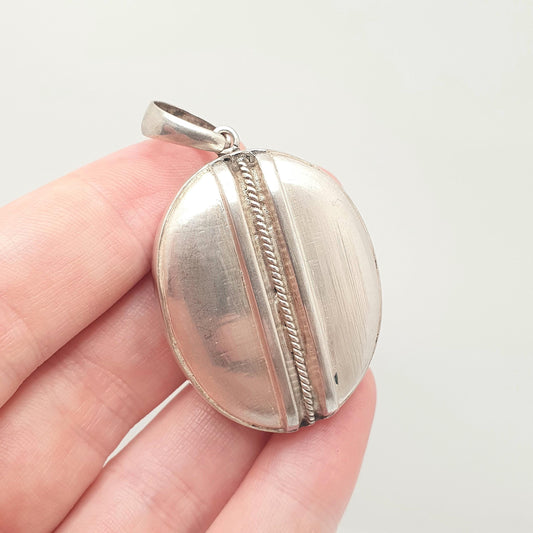 Antique Victorian Solid Silver Locket Large Oval Necklace Pendant Rope Finish Picture Photo 1800s Vintage Jewellery Jewelry
