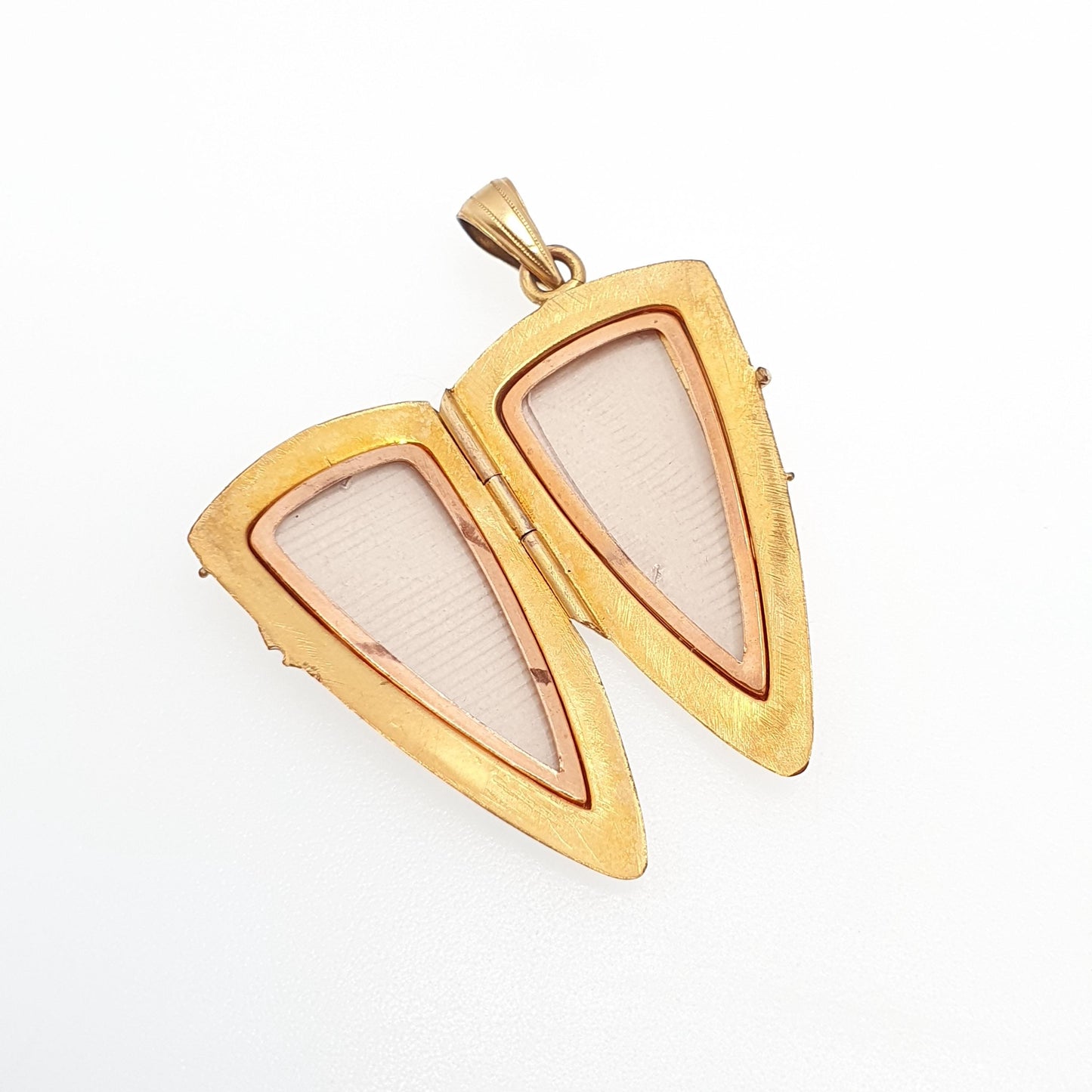 Antique Rolled Gold Kite Shield Locket Diamond Paste Centre Filled Sparkly Rare Pointed Photo Womens Vintage Jewelry Jewellery