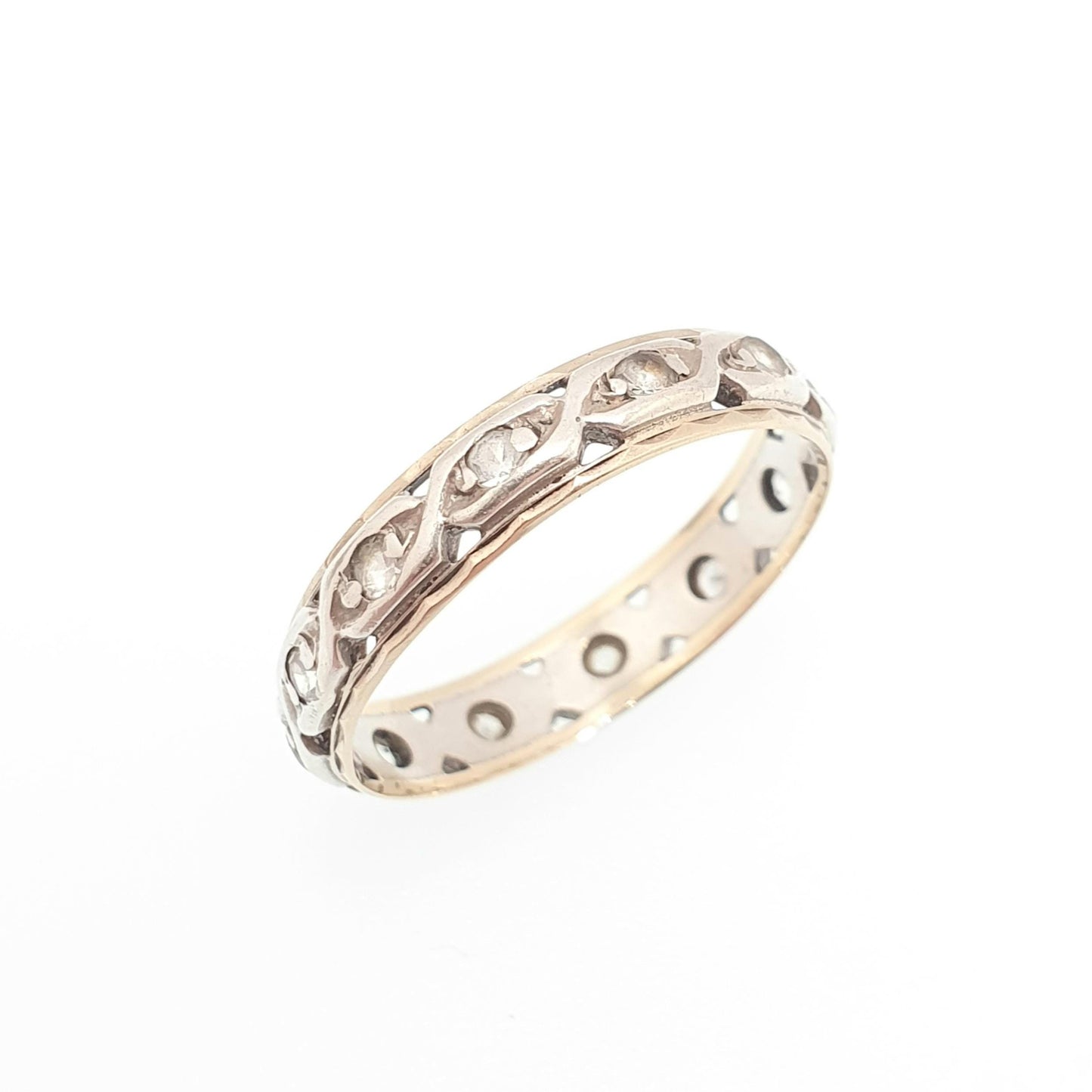 Antique 9ct 9k Gold Sterling Silver Eternity Ring Diamond White Spinel Band Solid 9kt Gold Art Deco Vintage 1920s Womens Jewelry Jewellery