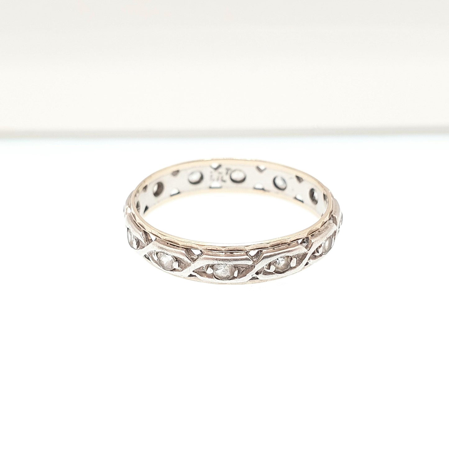 Antique 9ct 9k Gold Sterling Silver Eternity Ring Diamond White Spinel Band Solid 9kt Gold Art Deco Vintage 1920s Womens Jewelry Jewellery