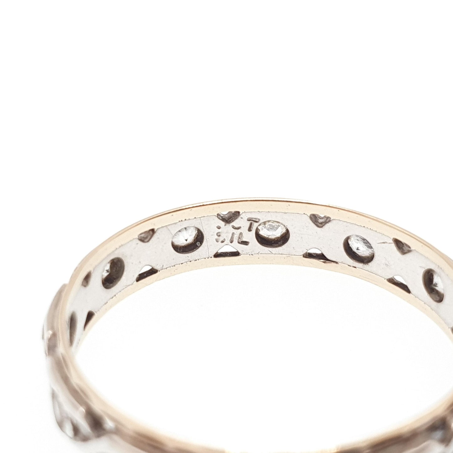 Antique 9ct 9k Gold Sterling Silver Eternity Ring Diamond White Spinel Band Solid 9kt Gold Art Deco Vintage 1920s Womens Jewelry Jewellery