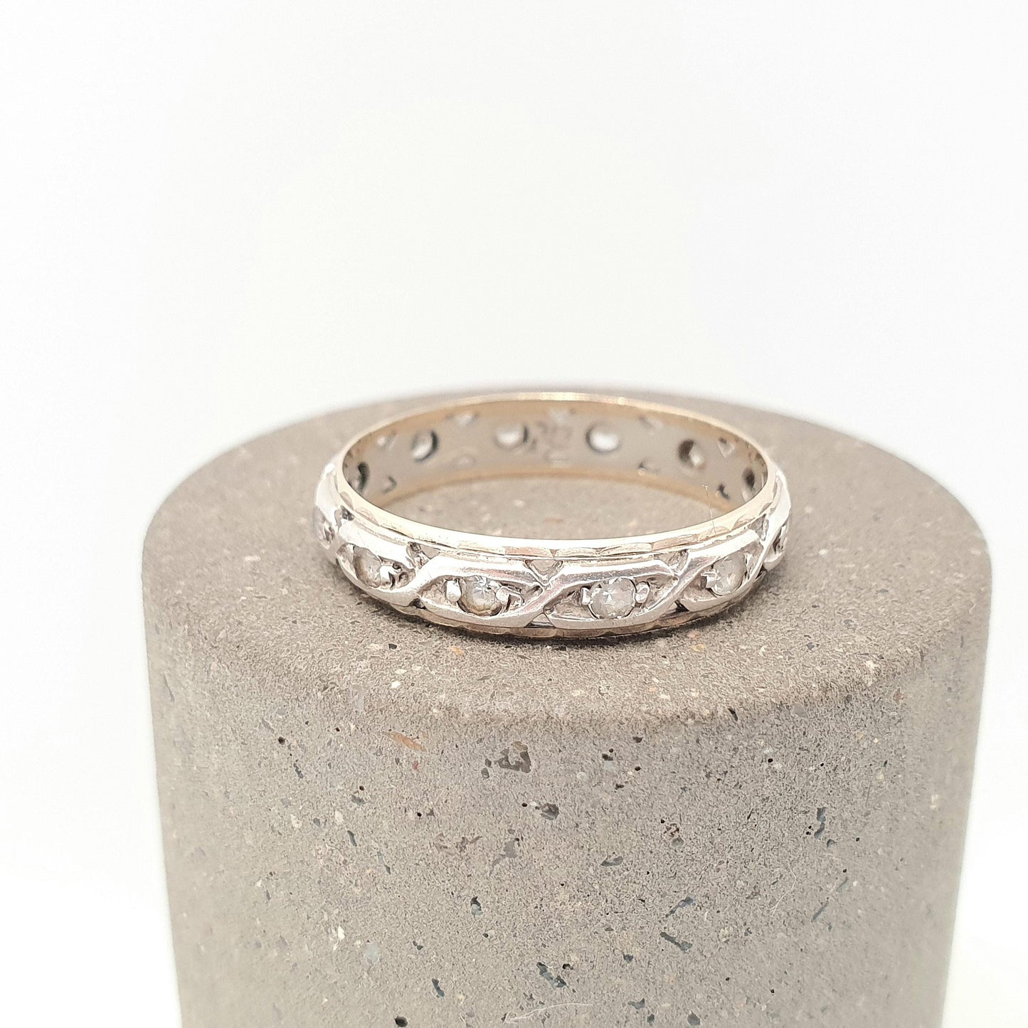 Antique 9ct 9k Gold Sterling Silver Eternity Ring Diamond White Spinel Band Solid 9kt Gold Art Deco Vintage 1920s Womens Jewelry Jewellery