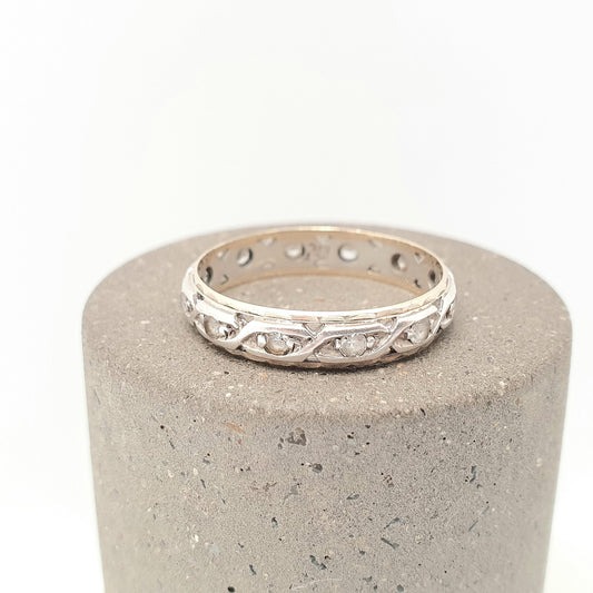Antique 9ct 9k Gold Sterling Silver Eternity Ring Diamond White Spinel Band Solid 9kt Gold Art Deco Vintage 1920s Womens Jewelry Jewellery