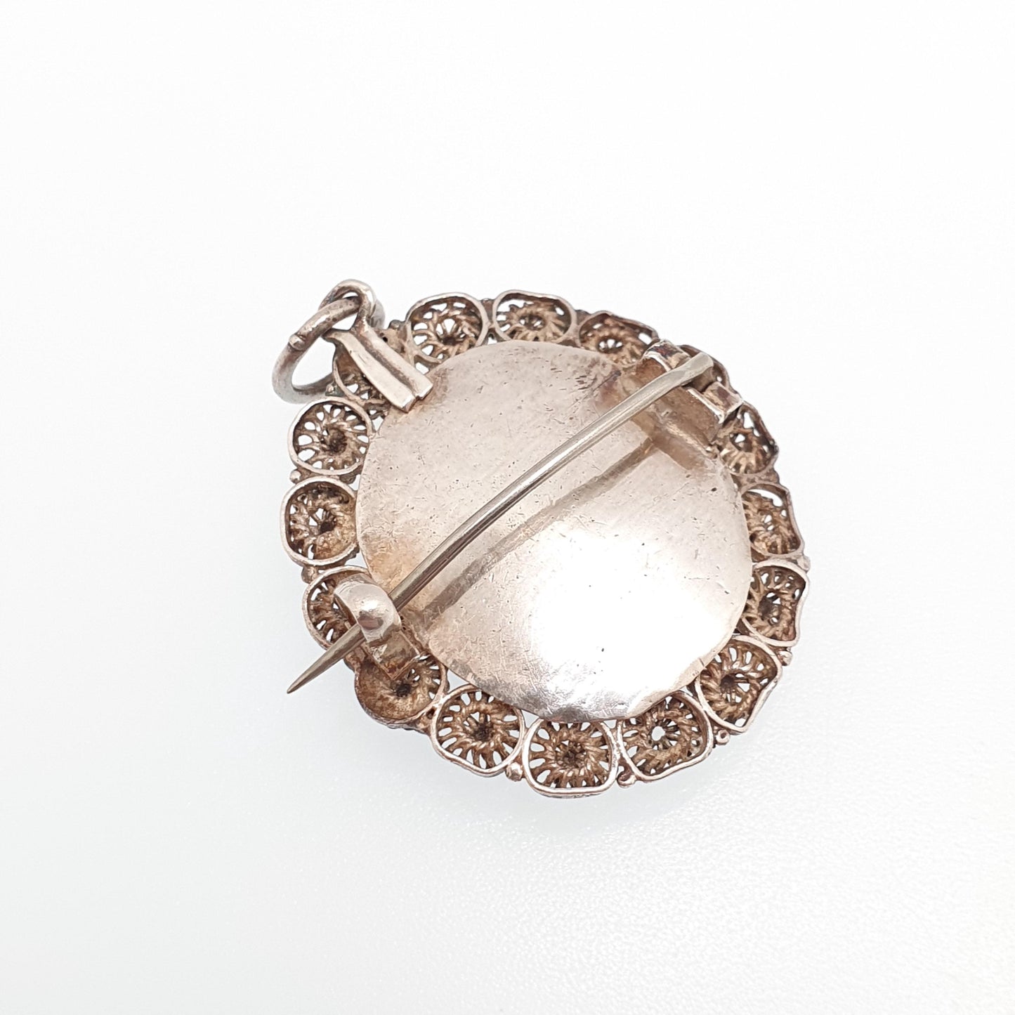 Antique Georgian 18ct Gold Ruby Crucifix Pendant Brooch Necklace Solid Silver Filigree White Chalcedony Gemstone Womens Jewelry Jewellery