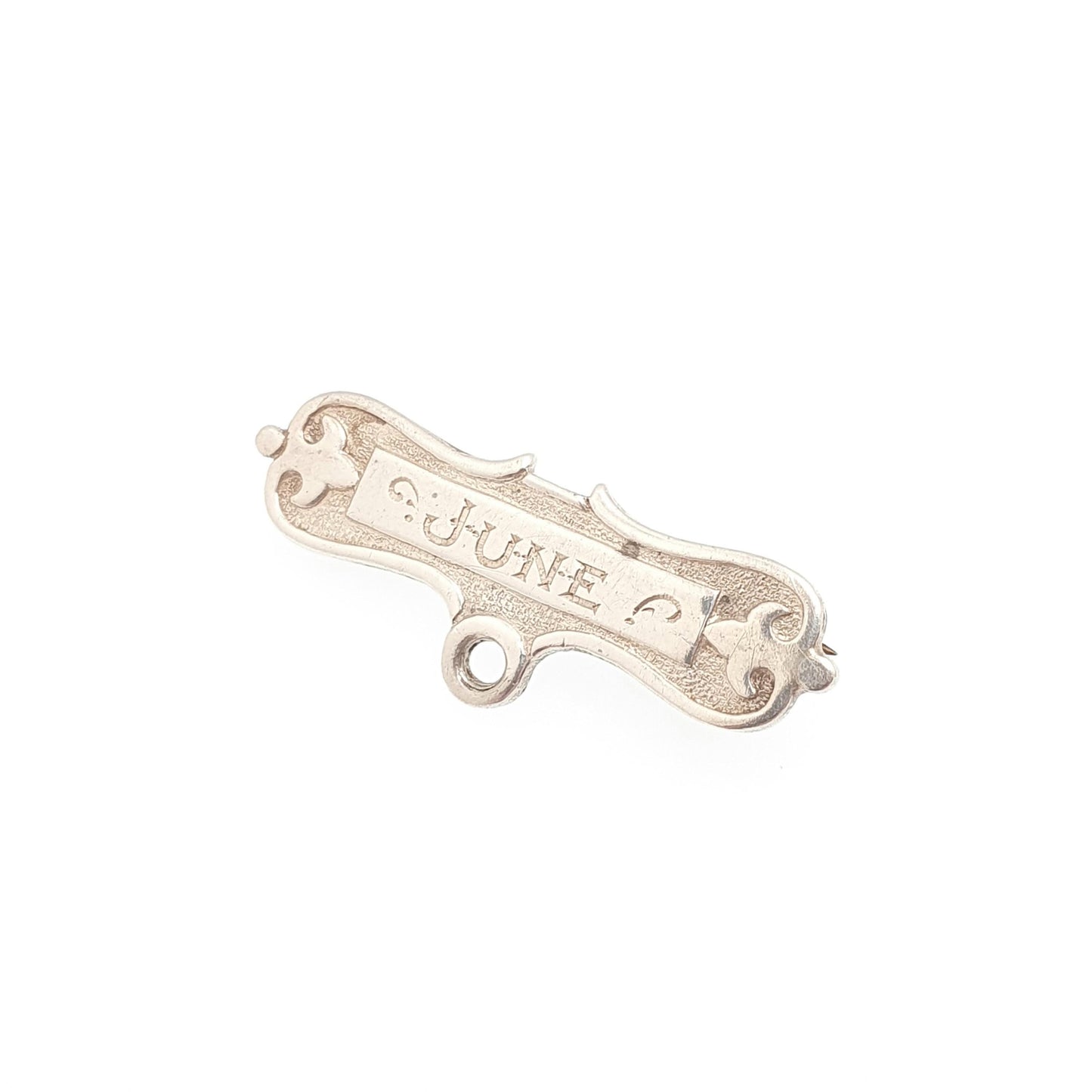Antique Sterling Silver JUNE Brooch Pin Nurse Watch Fob Bar Birth Month Engraved Solid 925 Jewelry Jewellery Vintage