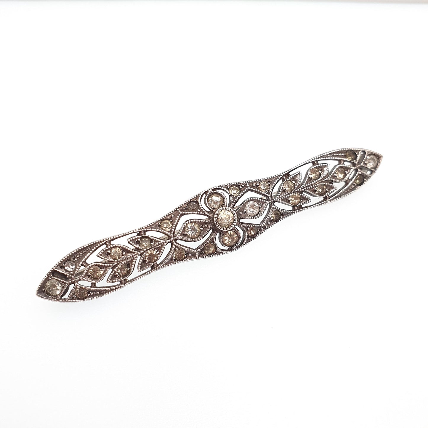 Antique Sterling Silver Diamond Paste Brooch Art Deco Pin Scroll 1920s Flapper Geometric Vintage Ladies Womens Jewellery Jewelry