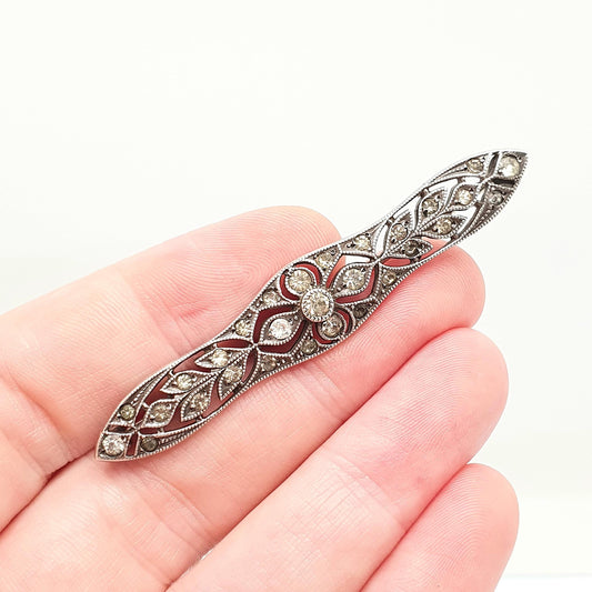 Antique Sterling Silver Diamond Paste Brooch Art Deco Pin Scroll 1920s Flapper Geometric Vintage Ladies Womens Jewellery Jewelry