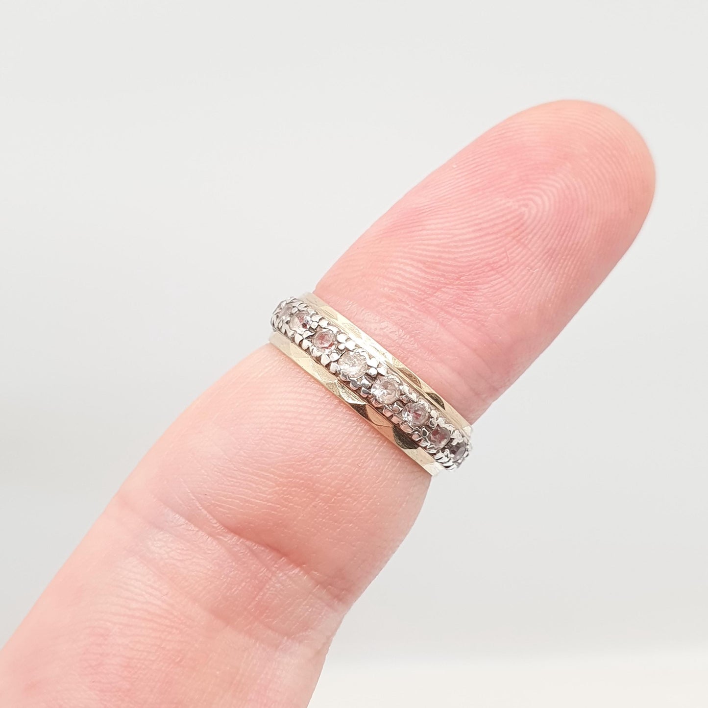 Antique 9ct Gold Eternity Ring Diamond White Spinel Sterling Silver Band Solid 9kt 9k Gold Art Deco Vintage 1920s Womens Jewelry Jewellery