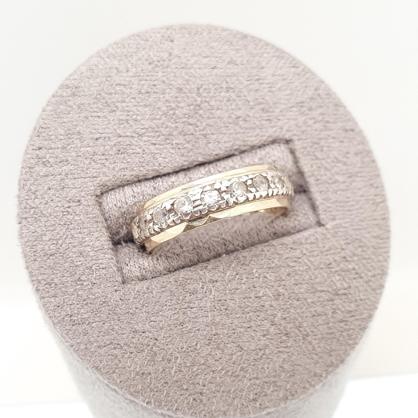 Antique 9ct Gold Eternity Ring Diamond White Spinel Sterling Silver Band Solid 9kt 9k Gold Art Deco Vintage 1920s Womens Jewelry Jewellery