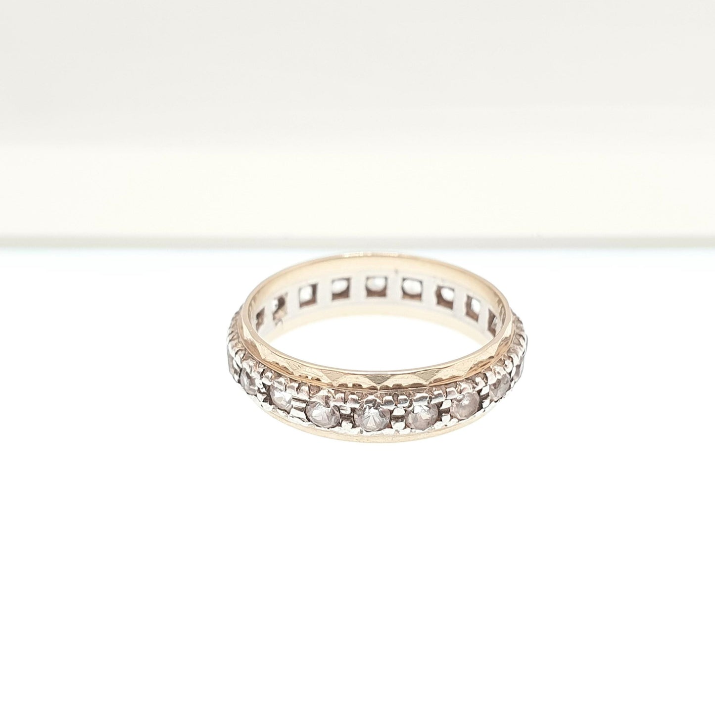 Antique 9ct Gold Eternity Ring Diamond White Spinel Sterling Silver Band Solid 9kt 9k Gold Art Deco Vintage 1920s Womens Jewelry Jewellery