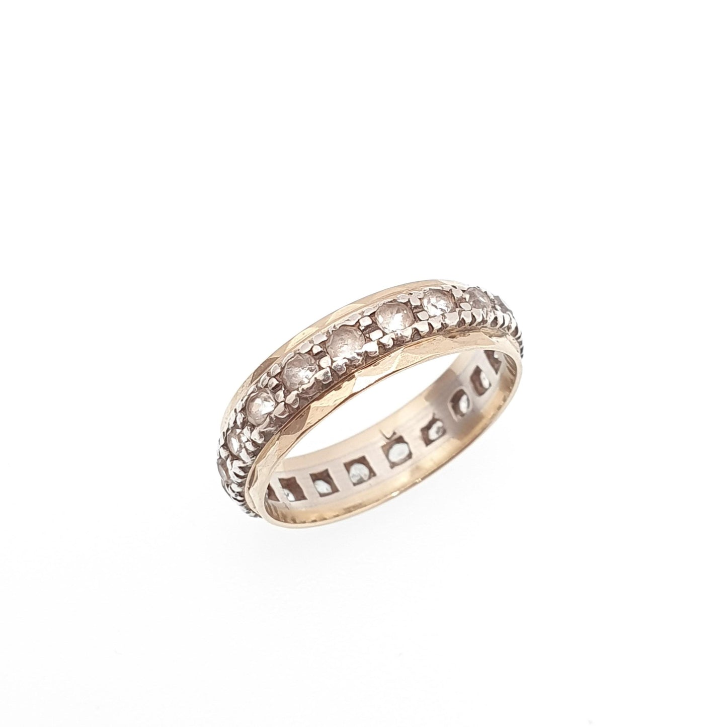Antique 9ct Gold Eternity Ring Diamond White Spinel Sterling Silver Band Solid 9kt 9k Gold Art Deco Vintage 1920s Womens Jewelry Jewellery