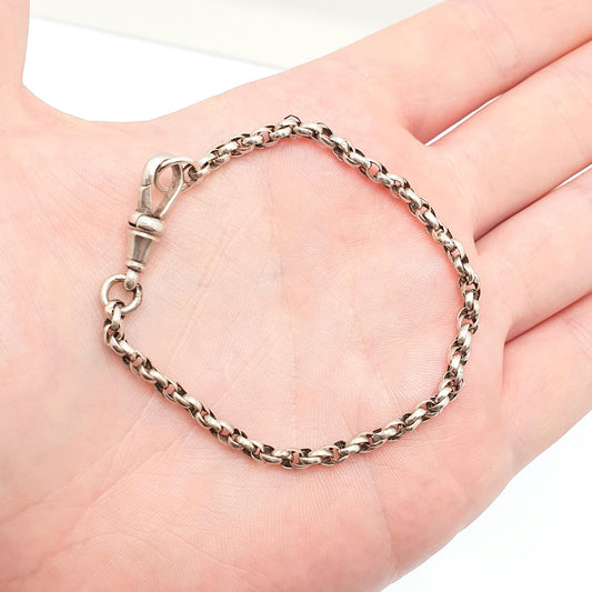 Antique Sterling Silver Albertina Bracelet Victorian Rope Link Twist Helix Dog Clip Chain 5.10g 19.5cm Vintage Gift Womens Jewelry Jewellery