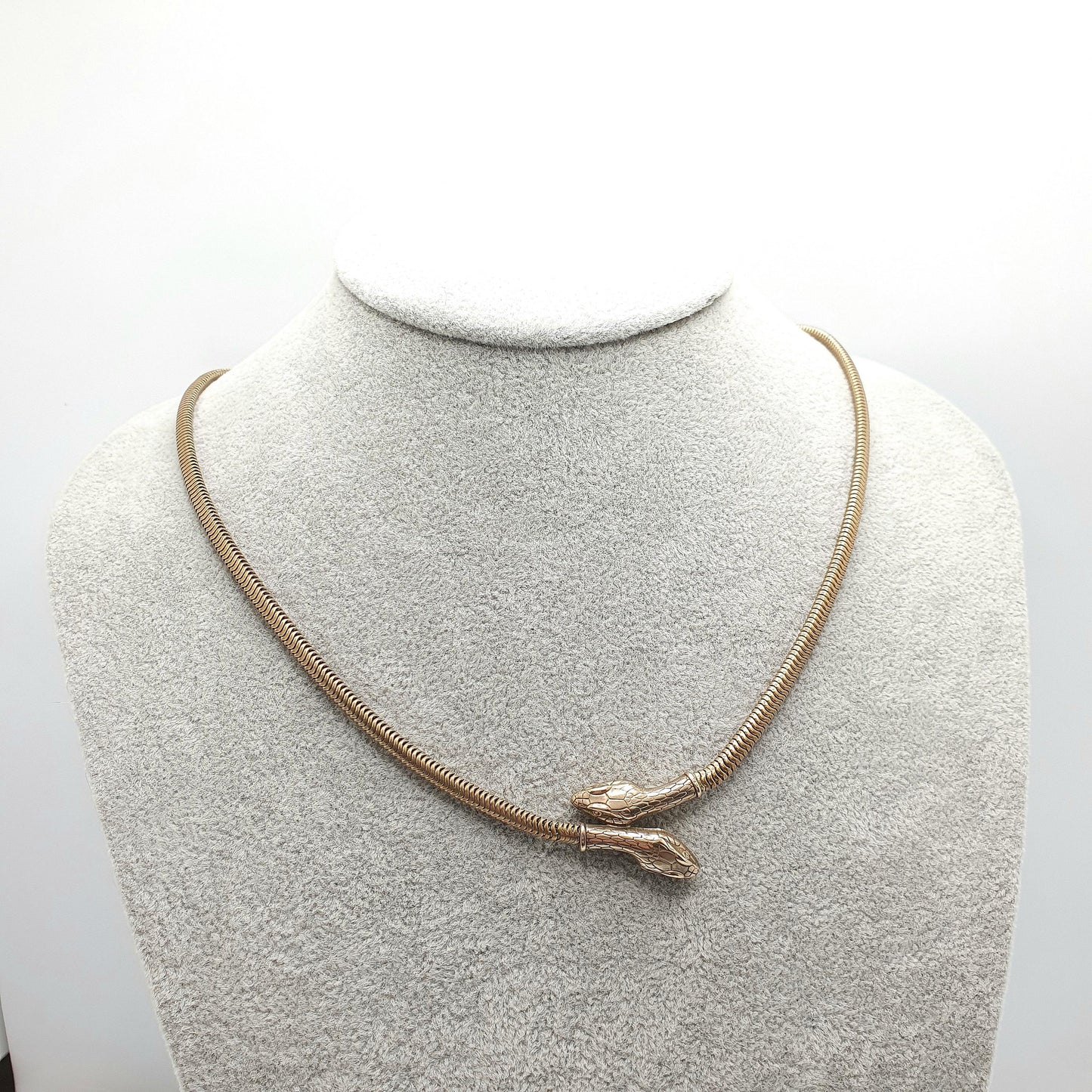 Antique Victorian Rolled Gold Snake Necklace Double Headed Serpent Gold Filled Pendant 1800s Vintage Womens Jewelry Jewellery