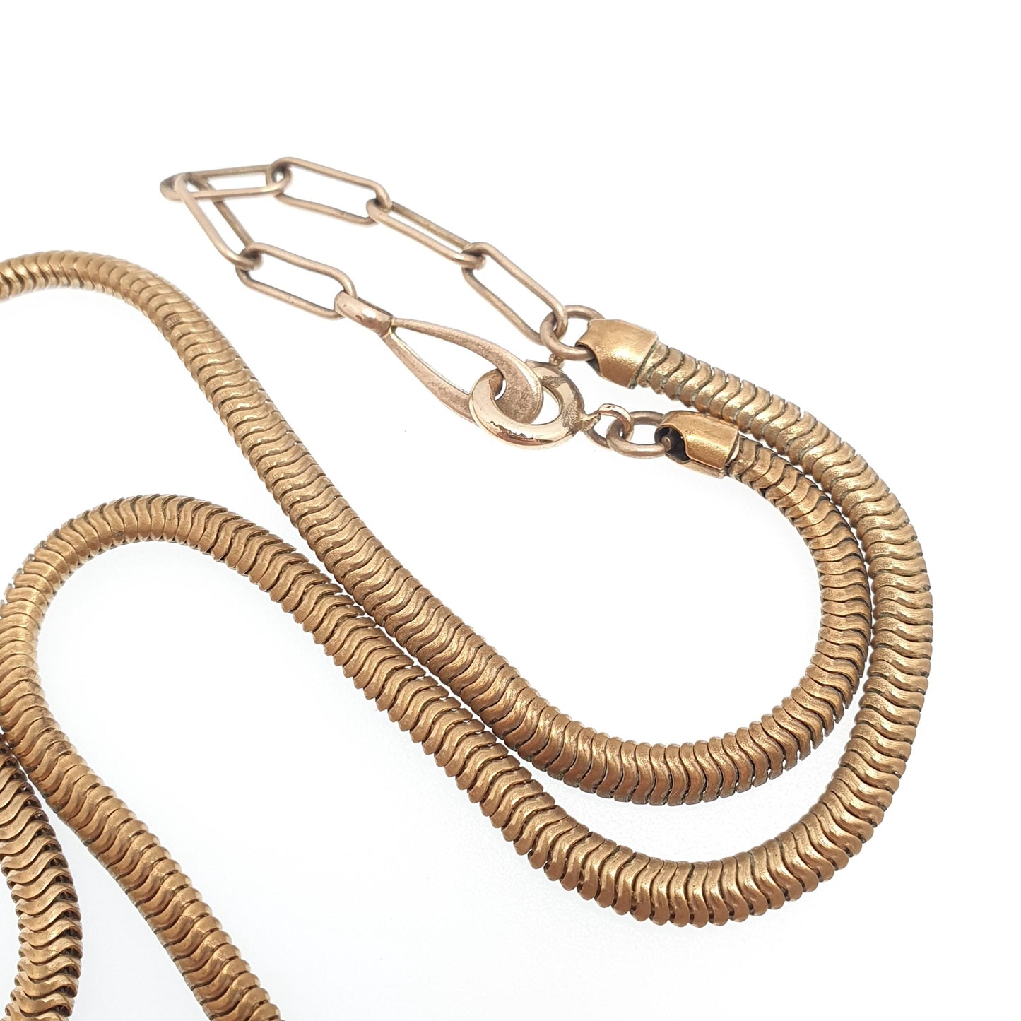 Antique Victorian Rolled Gold Snake Necklace Double Headed Serpent Gold Filled Pendant 1800s Vintage Womens Jewelry Jewellery