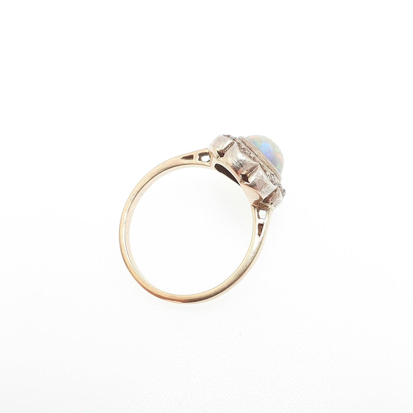 Antique 18ct Gold Opal & Diamond Ring Victorian Solid Silver Set Bezel Cluster Halo Solid 18k 750 Yellow Ladies Womens Jewelry Jewellery