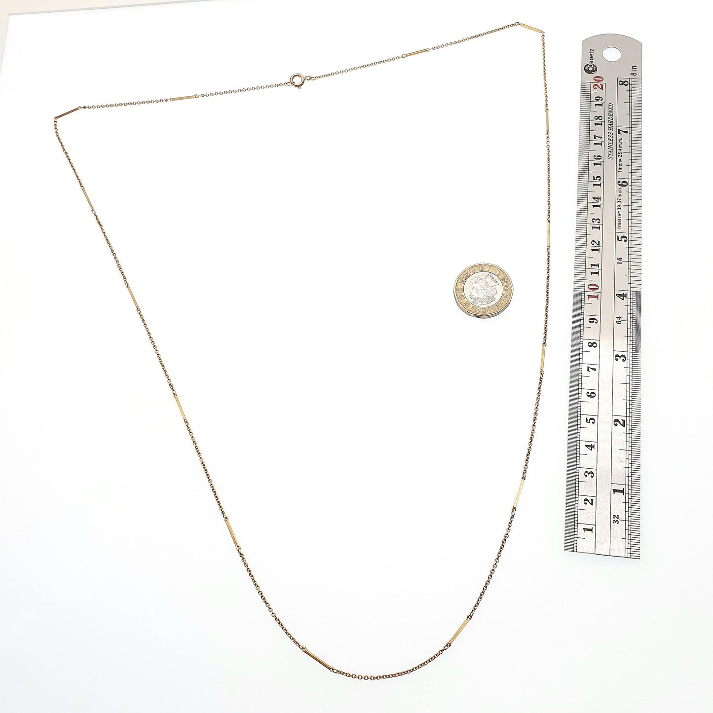Antique Rolled Gold Muff Chain Necklace Bar & Cable Link Long 81cm 4.45g Gold Filled Edwardian Guard Vintage Womens Jewelry Jewellery