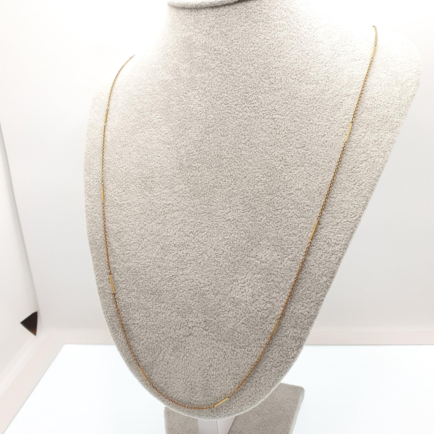 Antique Rolled Gold Muff Chain Necklace Bar & Cable Link Long 81cm 4.45g Gold Filled Edwardian Guard Vintage Womens Jewelry Jewellery