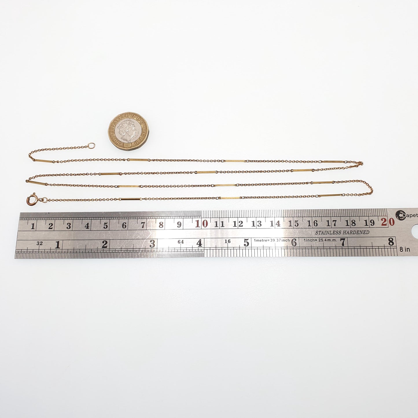 Antique Rolled Gold Muff Chain Necklace Bar & Cable Link Long 81cm 4.45g Gold Filled Edwardian Guard Vintage Womens Jewelry Jewellery