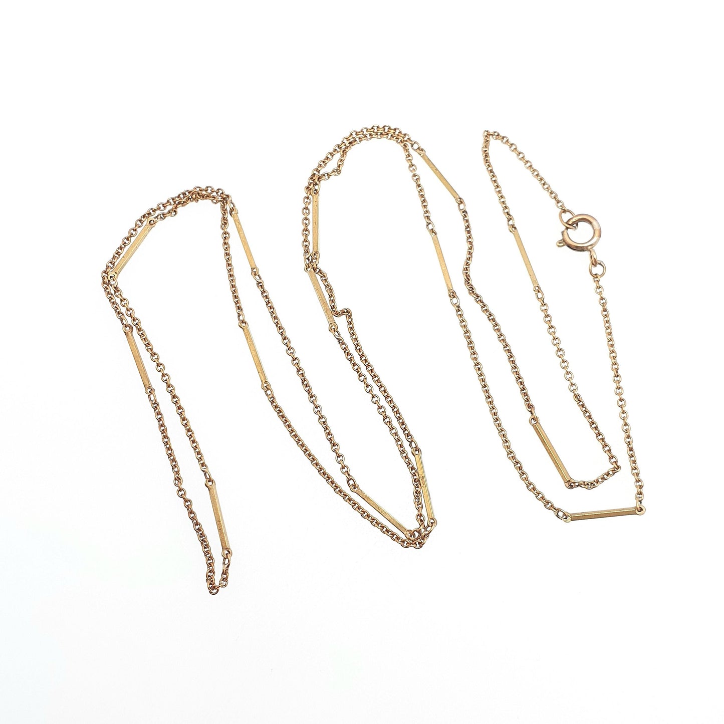 Antique Rolled Gold Muff Chain Necklace Bar & Cable Link Long 81cm 4.45g Gold Filled Edwardian Guard Vintage Womens Jewelry Jewellery